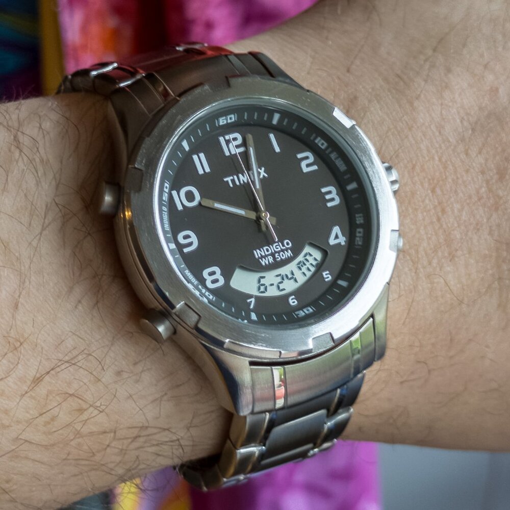 Timex analog-digital field watch indiglo stainless steel